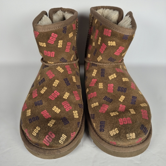 UGG JONA CONFETTI LOGO MINI BOOTS -CHESTNUT SUEDE -UGGPURE LINED - KIDS US 3 - Picture 1 of 12